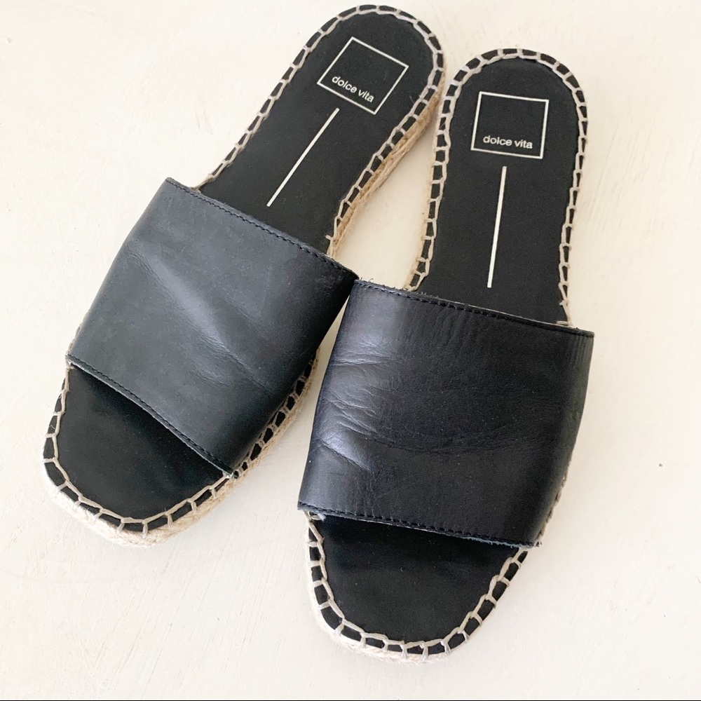 Dolce Vita black leather slides espadrilles sandal